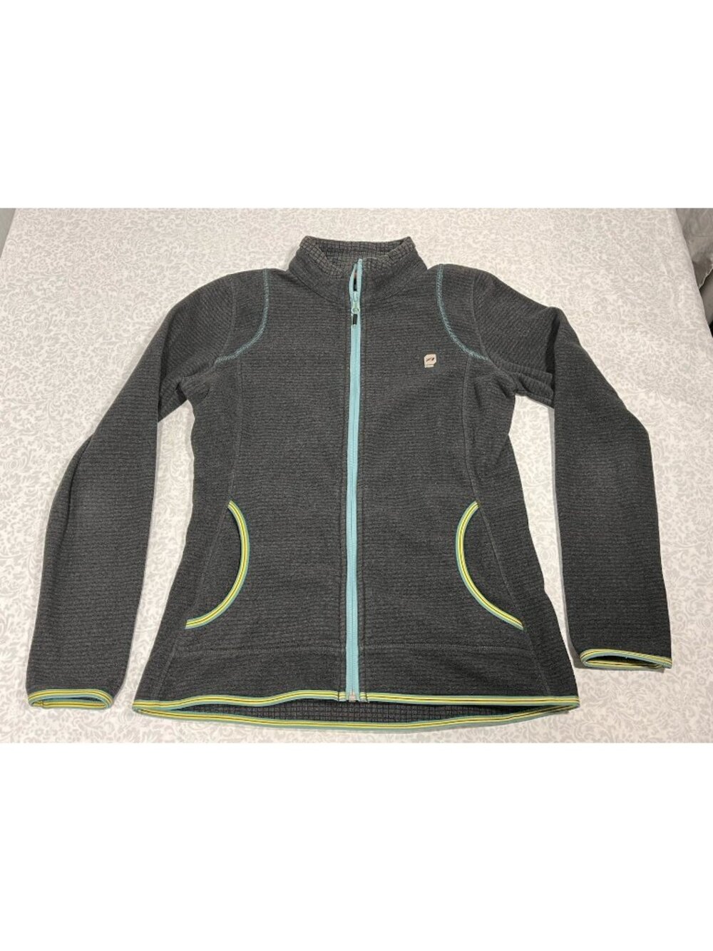 Women’s Size Small Orage Full Zip Fleece Jacket Light Weight Blue Gray Green